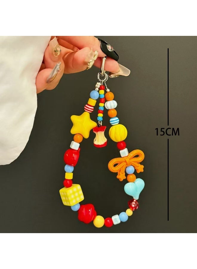 Nova future Kawaii Beaded Pearl Phone Charms Strap Cute apple blossoms Cell Phone Lanyard Wrist Strap - Image 4